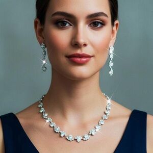 Silver rhinestone drop earrings and choker necklace